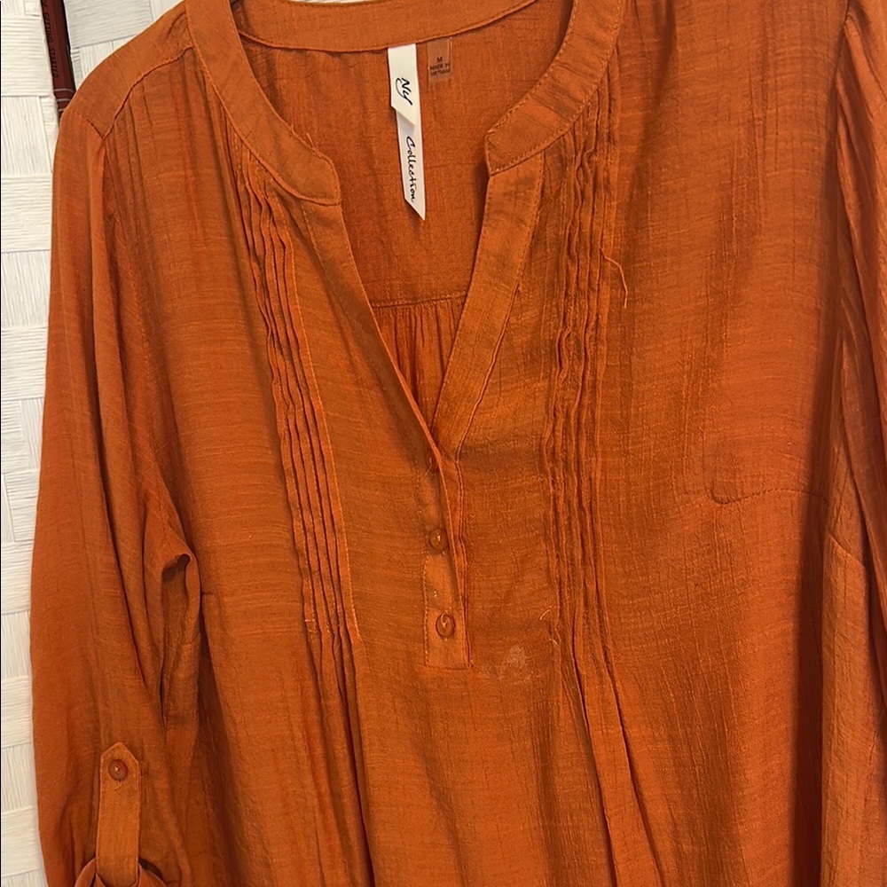 Orange Button-Up Blouse - Picture 3 of 5